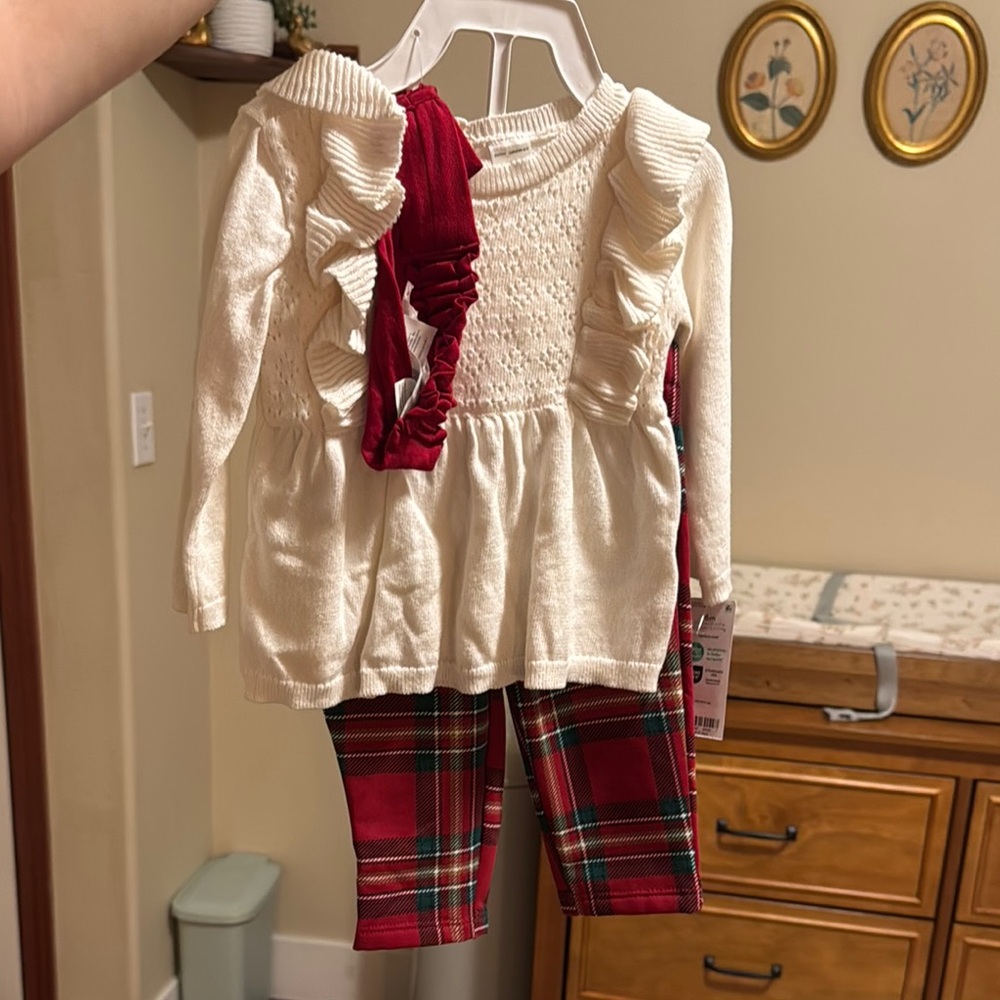 Cream Ruffled Top and Plaid Pants Set